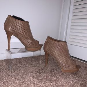 BCBG Heeled Mesh Leather Ankle Boots